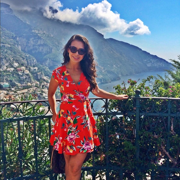 Yumi Kim red/orange floral silk wrap dress small - Picture 2 of 2